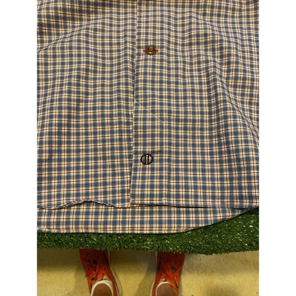 David Donahue shirt large mens plaid gingham casual business blue long sleeve - Picture 9 of 15